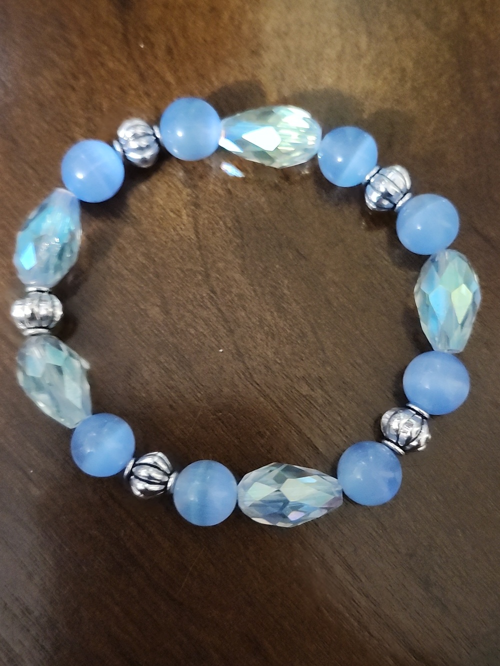 Handmade Light Blue Sapphire, Crystal and Antique Silver Beaded Bracelet